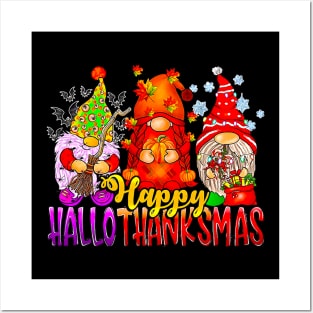 Happy Hallothanksmas Gnomes Lover Halloween Thanksgiving Posters and Art